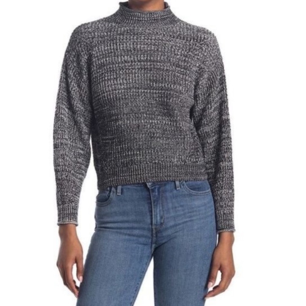 NWT Abound Easy Stitch Ribbed Knit Mock Neck Sweater Black Marl